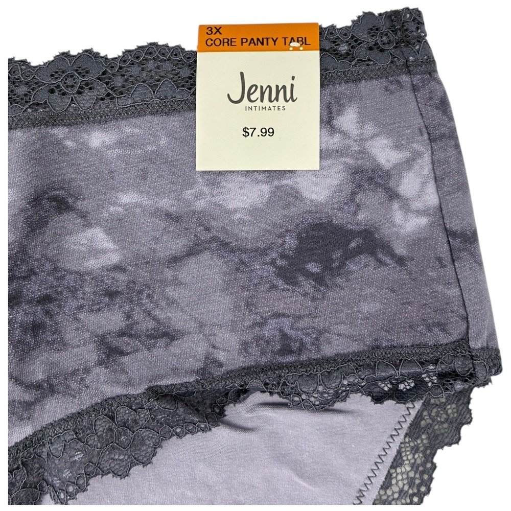 Jenni Intimates Women's 3X Core Panty Grey Marble Lace Trim New With Tags - Picture 2 of 3